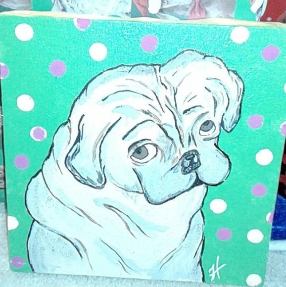 Handmade Other - 12"x12" Hand painted Pug on canvas